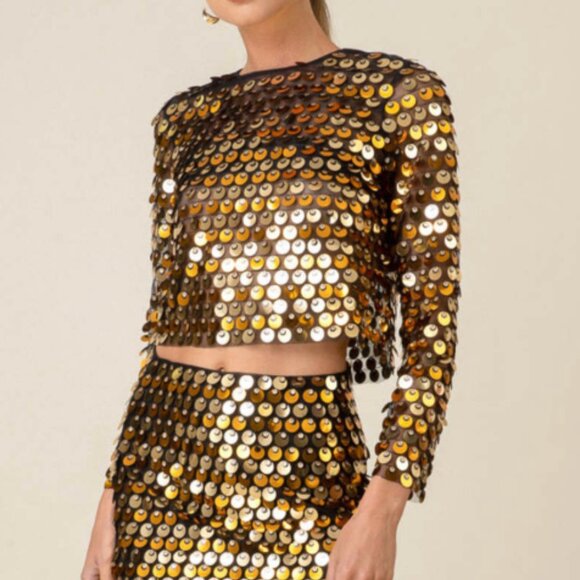 Line & Dot Mina Long Sleeve Sequin Top Gold Size XS - Picture 1 of 10
